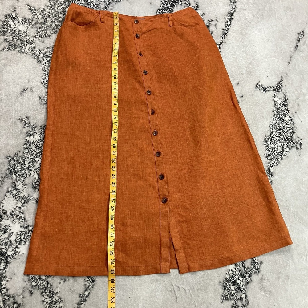 Company Ellen Tracy Linen Button Front Midi Skirt Orange Rust Womens Size 16 - Picture 9 of 16